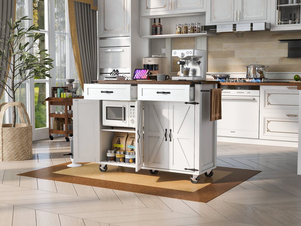 K&K 53.5'' Farmhouse Kitchen Island with Power Outlet