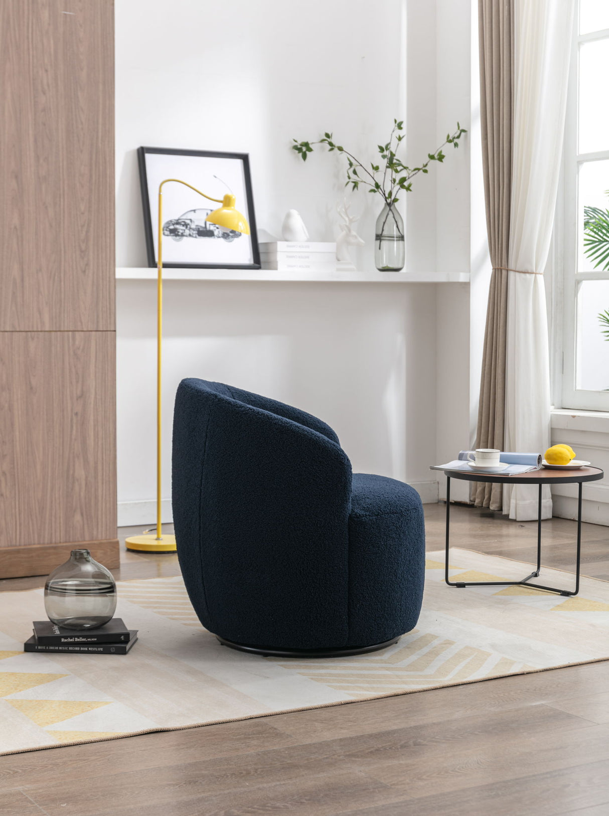 Teddy Fabric Swivel Accent Armchair Barrel Chair With Powder Coating Metal Ring