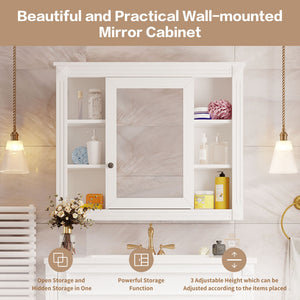 Wall Mounted Bathroom Storage Cabinet With Mirror, Cabinet With 6 Open Shelves And Adjustable Interior