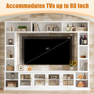 All-In-One Entertainment Center With Bookshelves & Tempered Glass Doors, TV Console Unit For Living Room