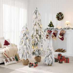 Pre-Lit Flocked Christmas Tree Set of 3 (3FT, 4.5FT, 6FT)