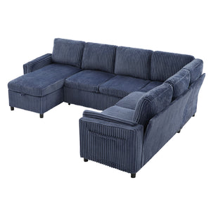 Convertible U-Shaped Sectional Sofa Bed With USB Ports And Storage