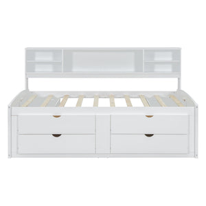 Daybed With 2 Bedside Cabinets, Upper Shelves And 4 Drawers