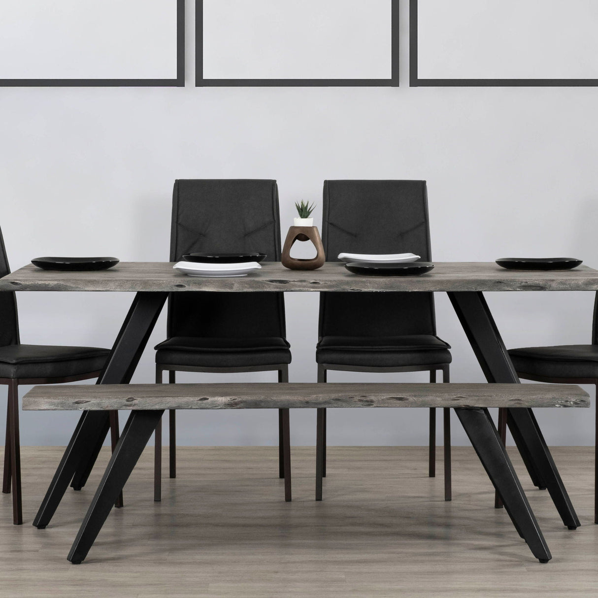 Modern Acacia Wood Dining Bench, Live Edge Design Accent Bench With Iron Legs - Black / Gray