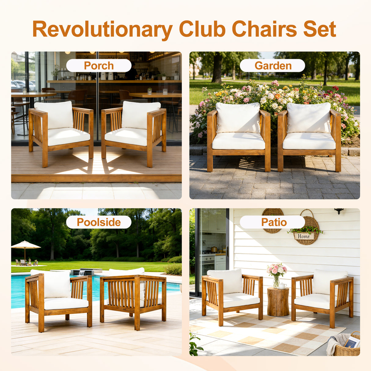 Outdoor Acacia Wood Club Chair with Modern Square Arms