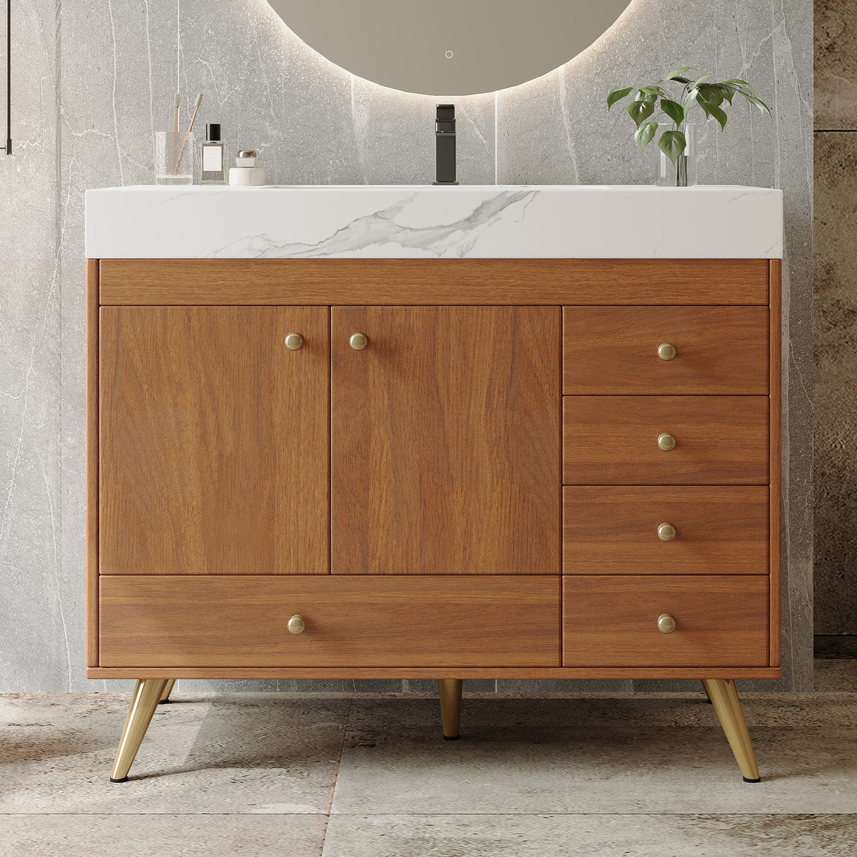 36" Freestanding Bathroom Vanity with Faux Marble Top