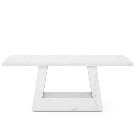 Dining Table For 4 To 6 People, With Trapezoid Base For Dining Room - White