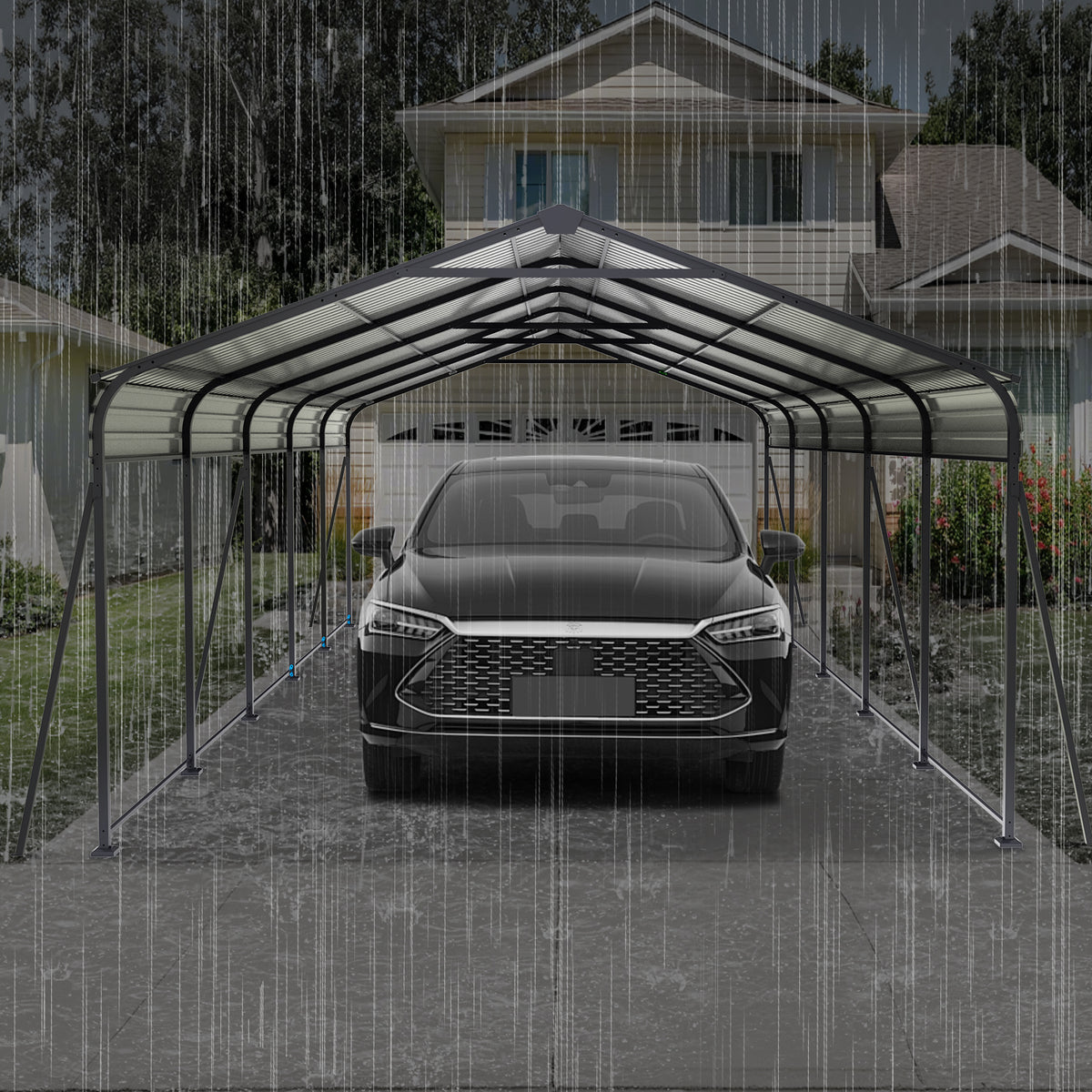 Metal Carport 13 × 26.5 FT with Galvanized Steel Roof