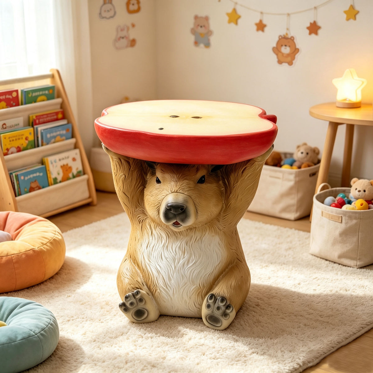 14" Capybara Holding Apple Slice Stool