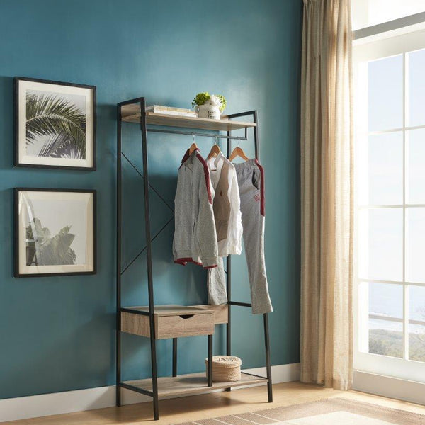 Metal Clothes Rack Open Wardrobe Free Standing With One Drawer Hanging Clothes Rod