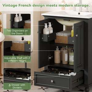 Modern Bathroom Vanity With Sink, Cabinet With Drawer And Dividers, Rectangular Storage Unit