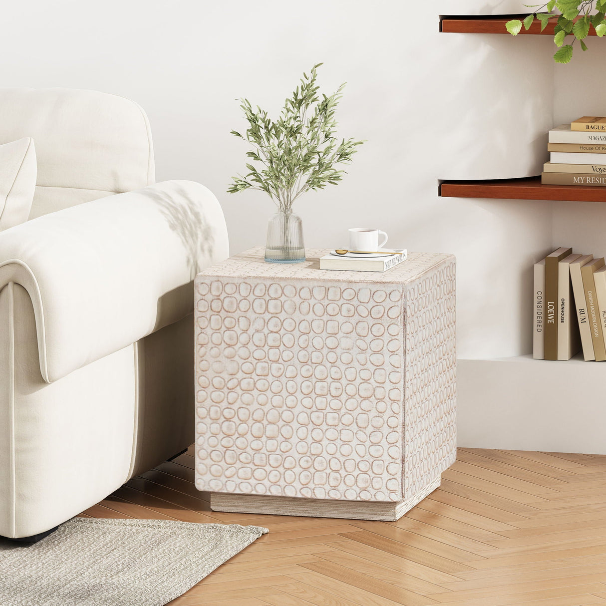 Chic Modern Mgo Cube Side Table With Fluted Design - Antique Brown - Best Buy Furniture