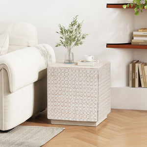 Chic Modern Mgo Cube Side Table With Fluted Design - Antique Brown - Best Buy Furniture