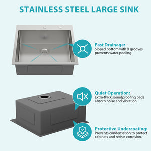 24 x 18 x 9 Inch Kitchen Sink Drop-In 16 Gauge Stainless Steel