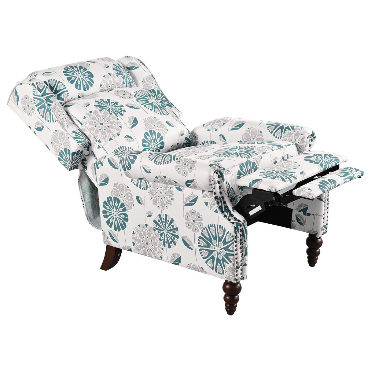 Push Back Recliner Chair Upholstered Recliner Armchair With Classic Wing Back And Solid Gourd-Shaped Legs