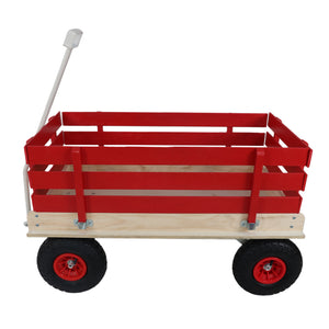 Red Wooden Wagon Cart with Folding Handle