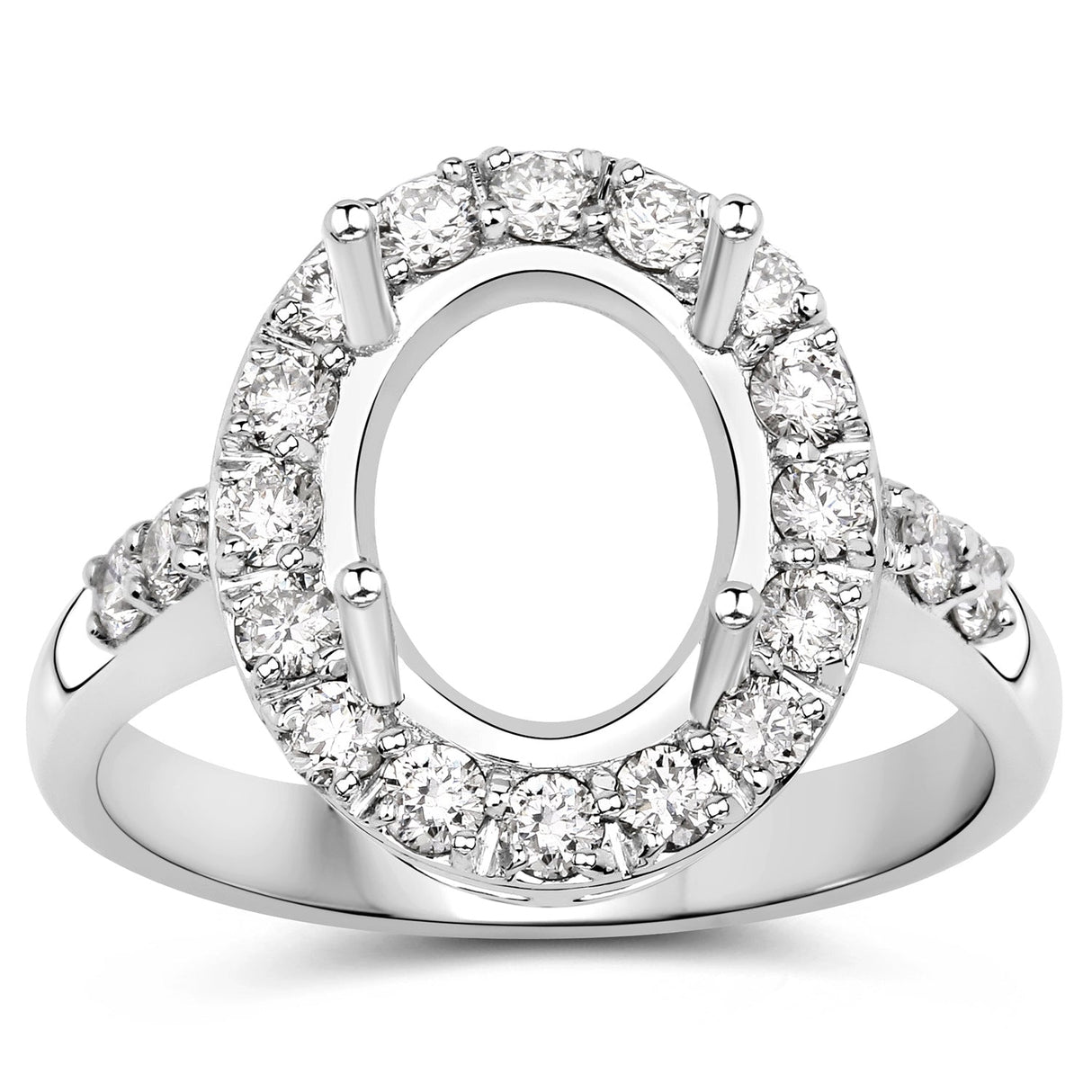 0.60 Carat Genuine White Diamond 14K White Gold Semi Mount Ring - holds 10x8mm Oval Gemstone