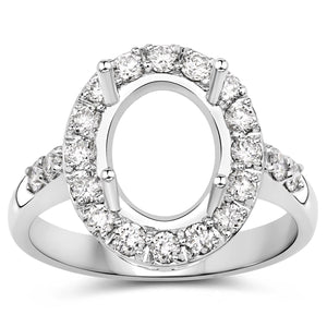 0.60 Carat Genuine White Diamond 14K White Gold Semi Mount Ring - holds 10x8mm Oval Gemstone