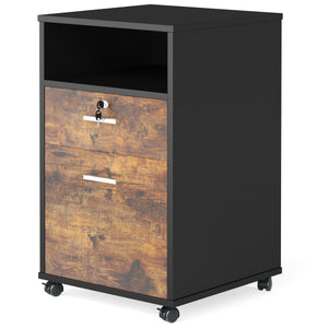 2 Drawer Mobile File Cabinet With Lock, Rolling Printer Stand For Letter Size Files - Black / Brown