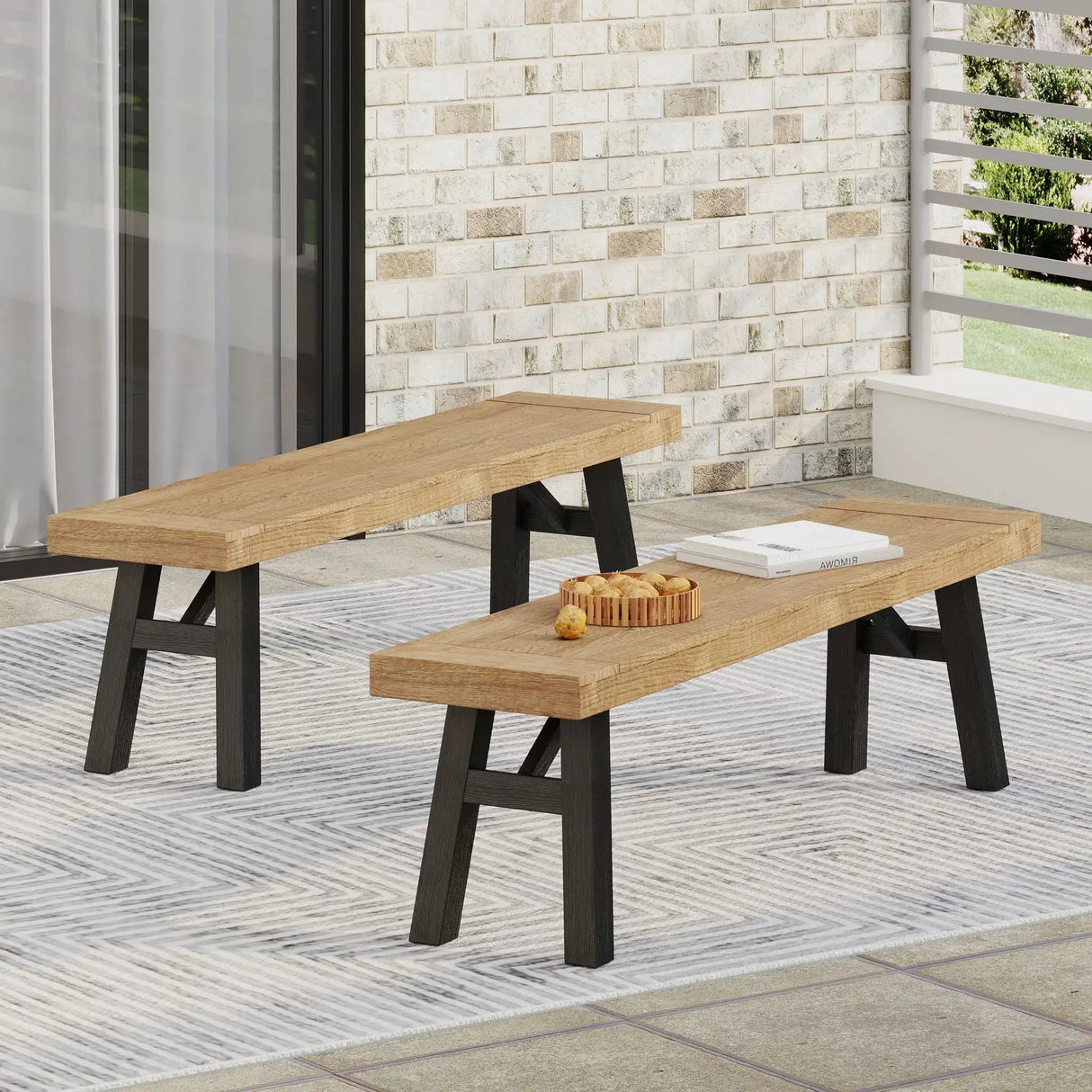 Outdoor Bench With Slat Panel Design And Acacia Wood Frame - Best Buy Furniture