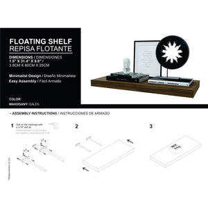 Mahogany Floating Shelf Set of 2 with Minimalist Design - Mahogany