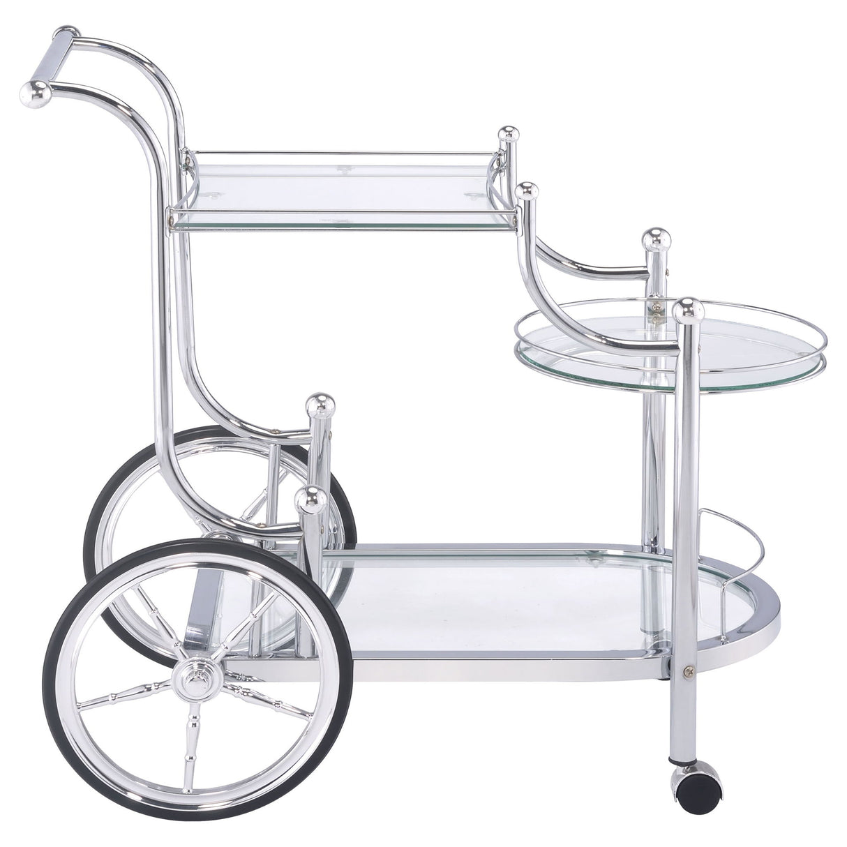 Reia - 3 Tier Cart With Casters & Tempered Glass Design - Chrome