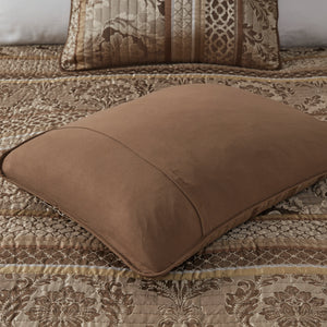 6 Piece Jacquard Quilt Set with Throw Pillows – Brown/Gold King/Cal King