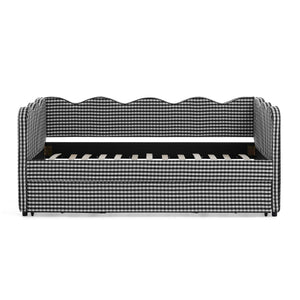 Gingham Daybed With USB Charging Port, Wave Shaped Design