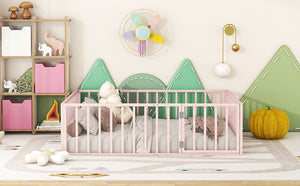 Metal Floor Bed Frame With Fence And Door