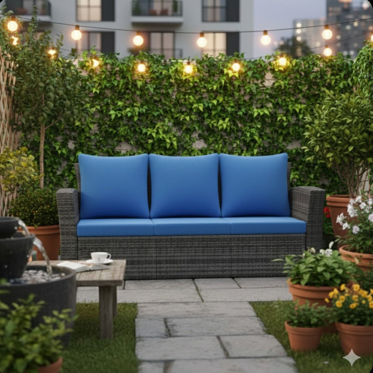 All-Weather Wicker 3 Seat Patio Sofa With Thick Cushions