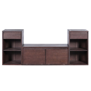 Entryway Storage Bench With Cushion, Drawers & Open Shelves