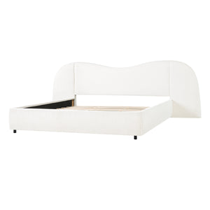 King Size Upholstered Bed Frame With Boucle Fabric Curved And Wide Headboard