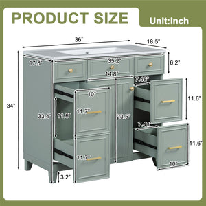 36" Green Bathroom Vanity with Ceramic Sink