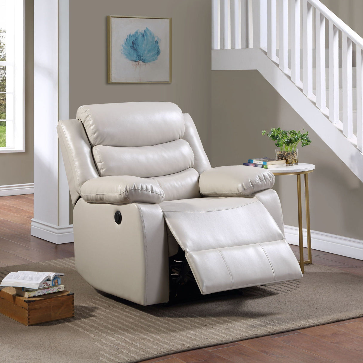 Eilbra - Synthetic Leather Power Motion Recliner - Beige - Best Buy Furniture