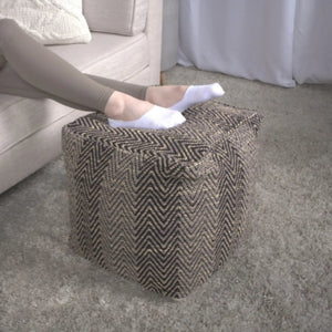 Barracuda Handcrafted Cotton Pouf With Chevron Pattern - Brown / Beige
