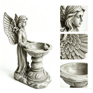 15.35" High Angel Bird Bath Sculpture, 11.61" Wide Resin Garden Angel Statue with Pedestal Bowl, Decorative Bird Feeder & Water Basin for Outdoor Home Decor