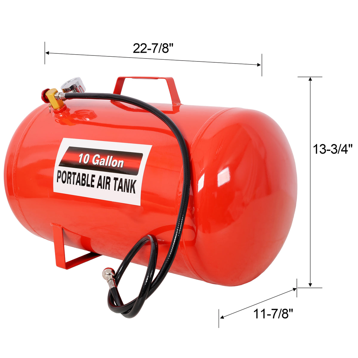 Portable 10 Gallon Air Tank with Pressure Gauge and 43" Hose - Metal
