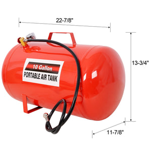 Portable 10 Gallon Air Tank with Pressure Gauge and 43" Hose - Metal