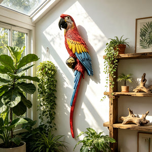 Hanging Scarlet Macaw Parrot Statue, 38'' Lifelike Hand-Painted Resin Bird Figurine Weatherproof Outdoor Tropical Sculpture for Porch, Balcony, Tree & Patio Garden Yard Decor, Cute Animal Ornament Gi