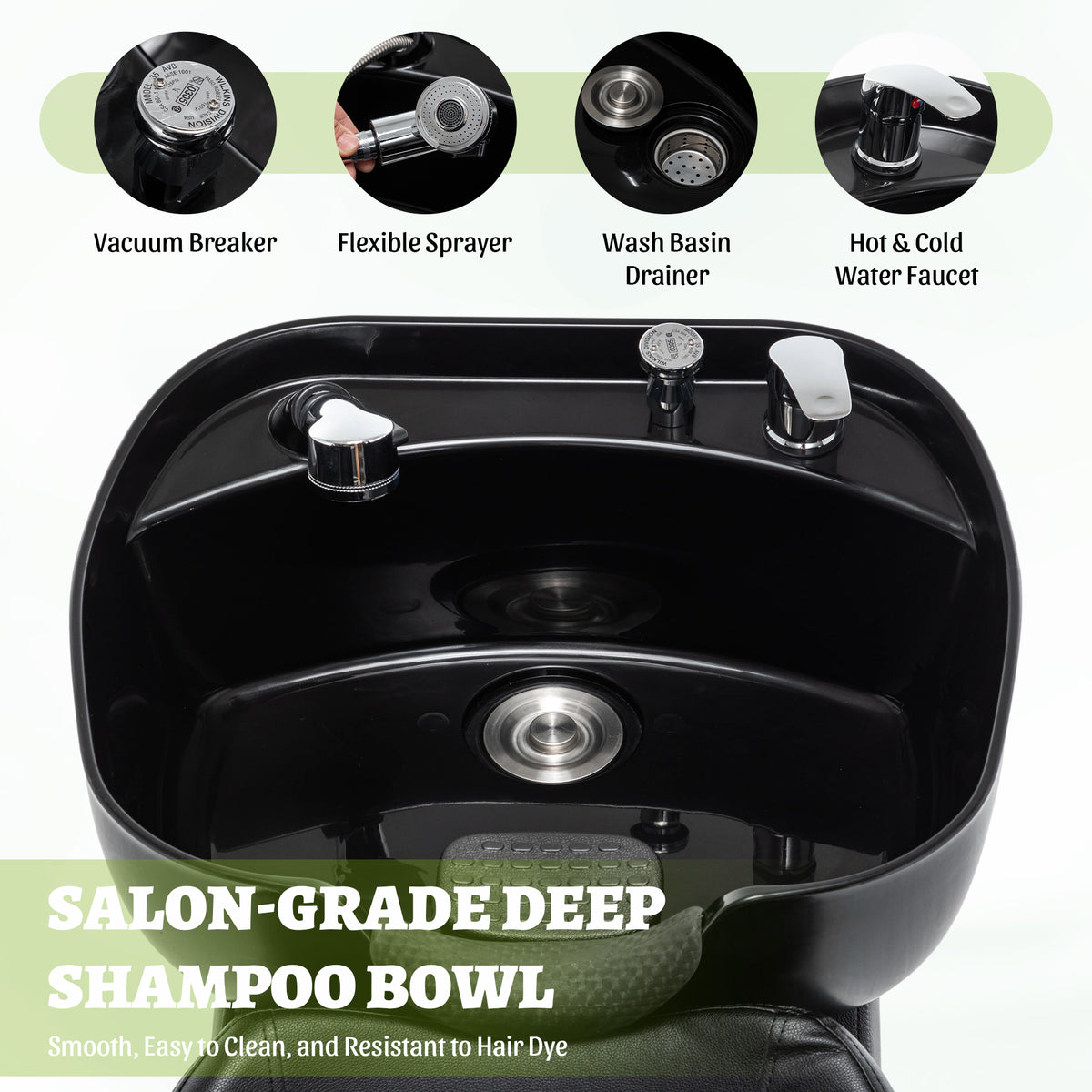 Shampoo Bowl and Chair Set for Salon with Ergonomic Neck Rest - Black