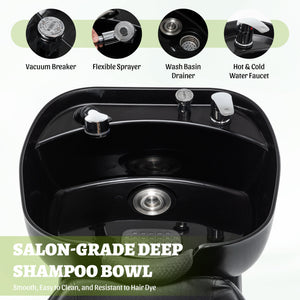 Shampoo Bowl and Chair Set for Salon with Ergonomic Neck Rest - Black