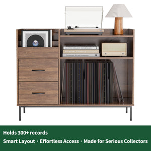 Grain Record Player Stand, Media Console With Speaker Shelf & 2 Drawers