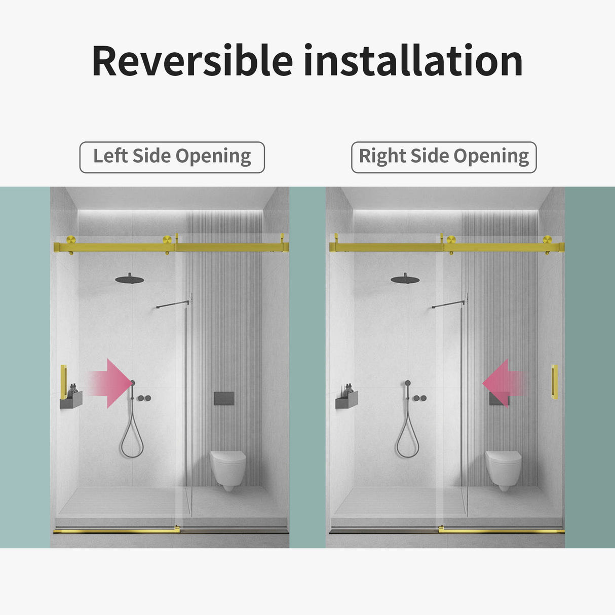 Frameless Single Sliding Soft Close Shower Doors, 3 / 8" Tempered Glass Reversible Installatio