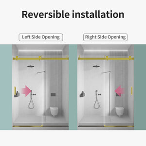 Frameless Single Sliding Soft Close Shower Doors, 3 / 8" Tempered Glass Reversible Installatio