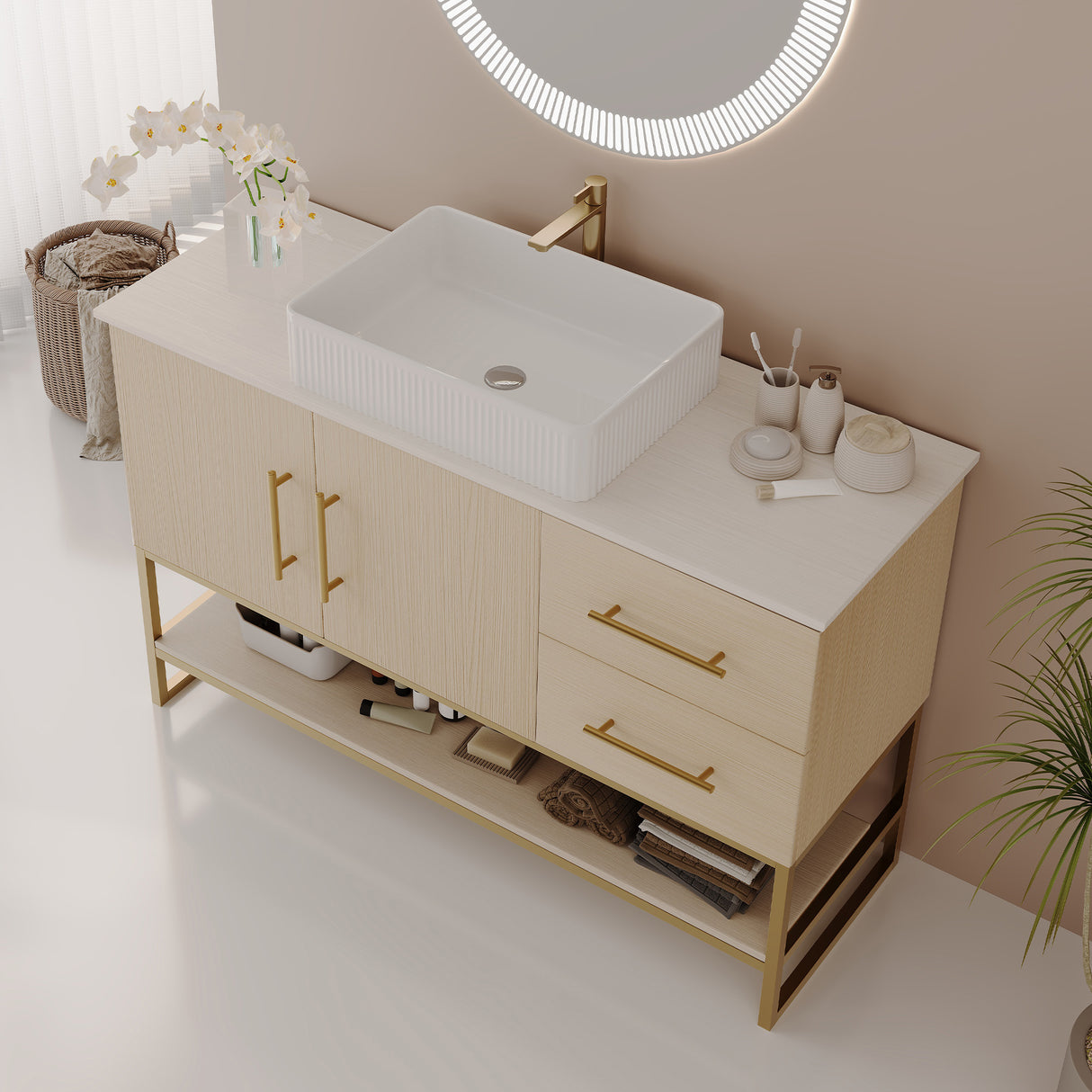 47.2" Modern Bathroom Vanity With Ceramic Vessel Sink