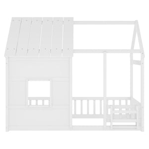 House Floor Bed With 7 Color LED Light, Built In Bookshelf