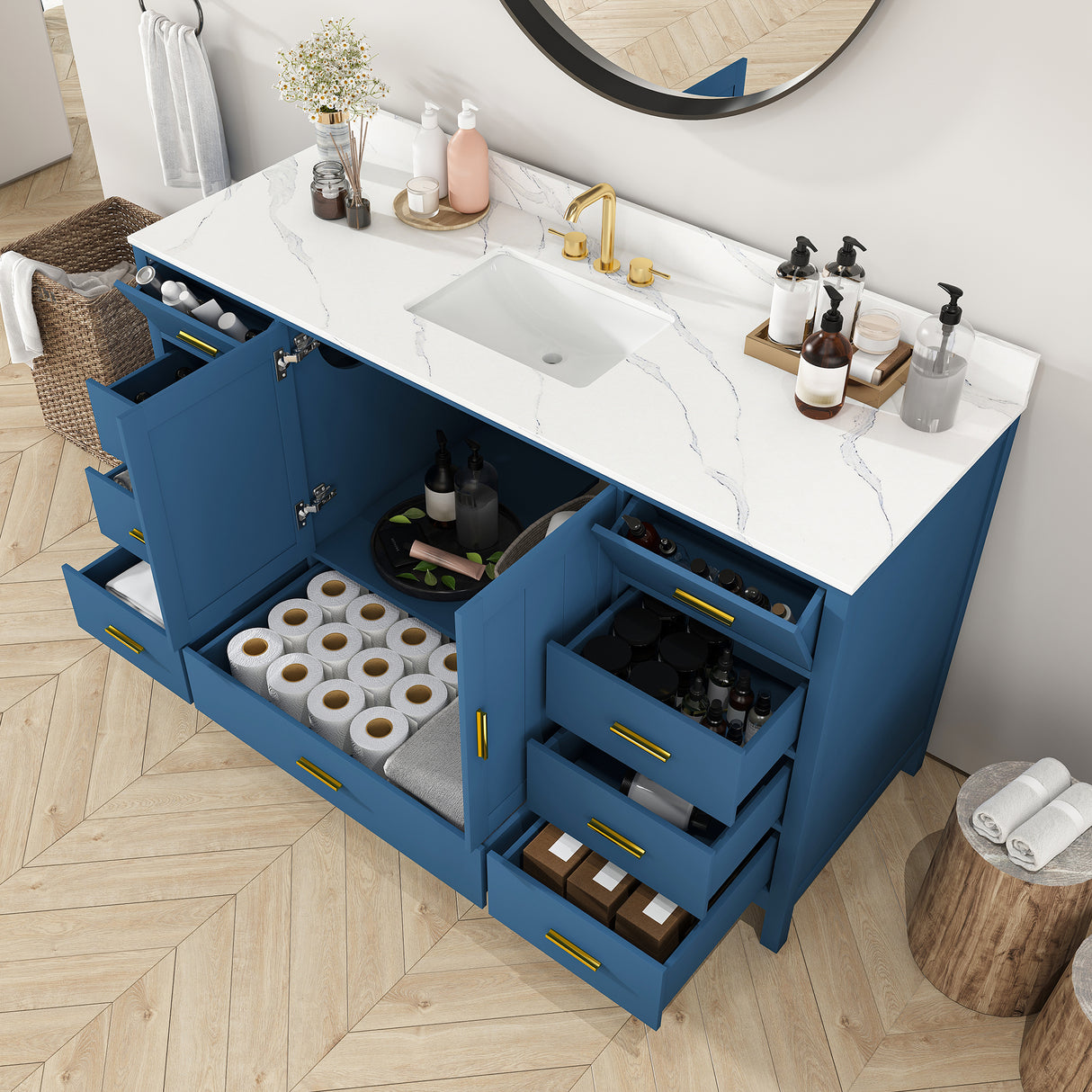 60" Modern Solid Wood Bathroom Vanity with Sink