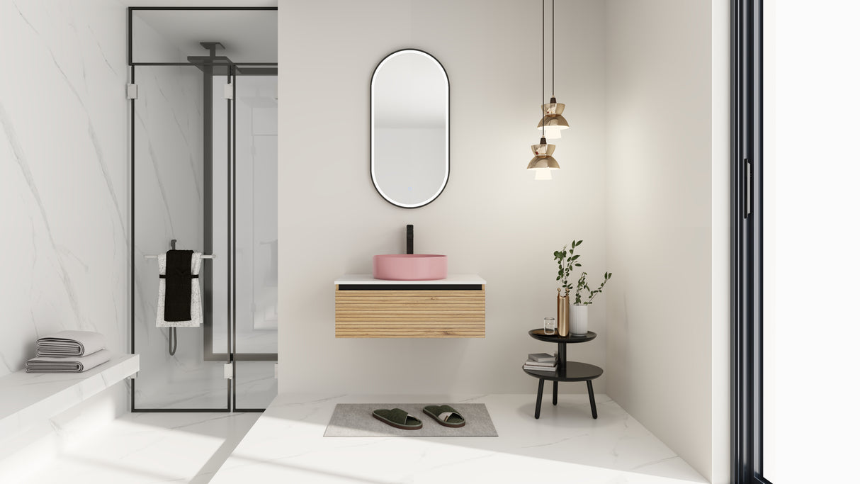 30" Wall-Mounted Bathroom Vanity with Art Ceramic Sink