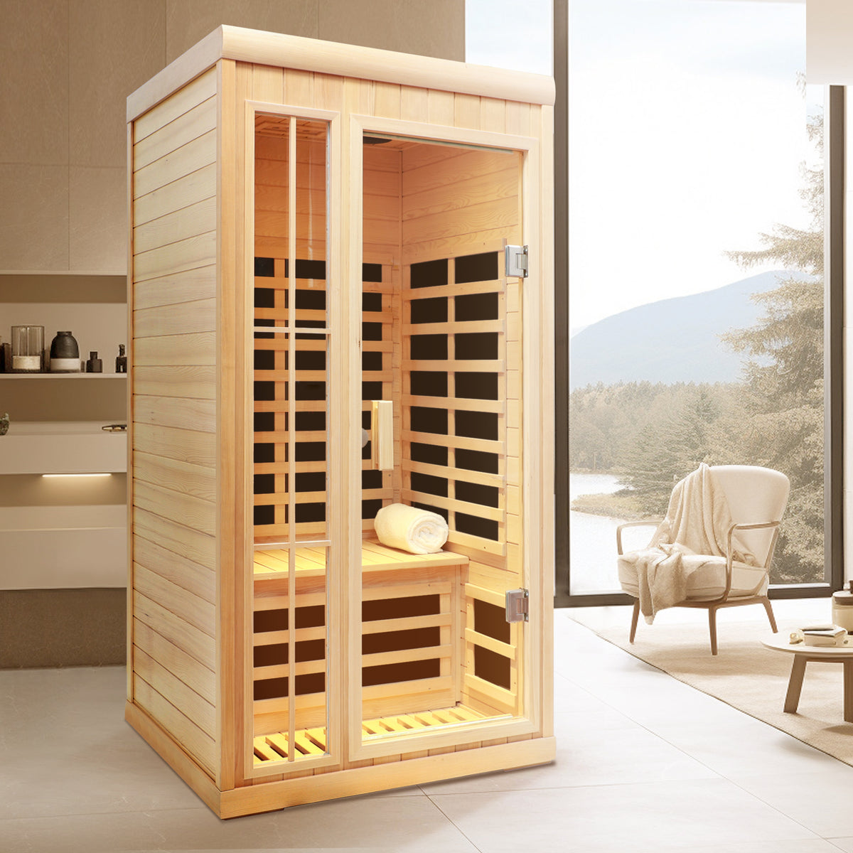 Deluxe One Person Far Infrared Hemlock Sauna Room