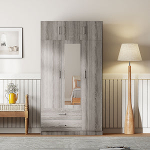 Modern 3 Door Mirror Wardrobe With 2 Drawers And Top Cabinet